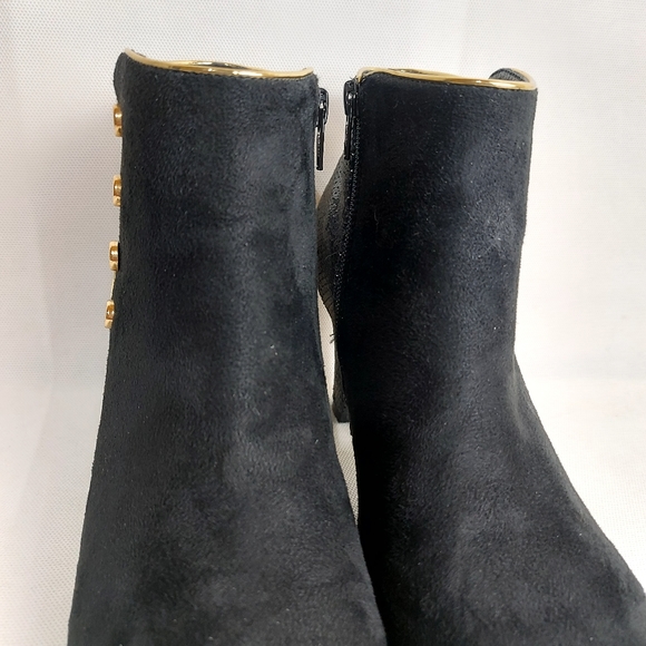 ALBERTO black heeled booties faux leather ankle boots gold accents - Picture 6 of 15